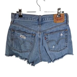 Levis 501 Button Fly Cut Off Distressed Denim Jean Shorts